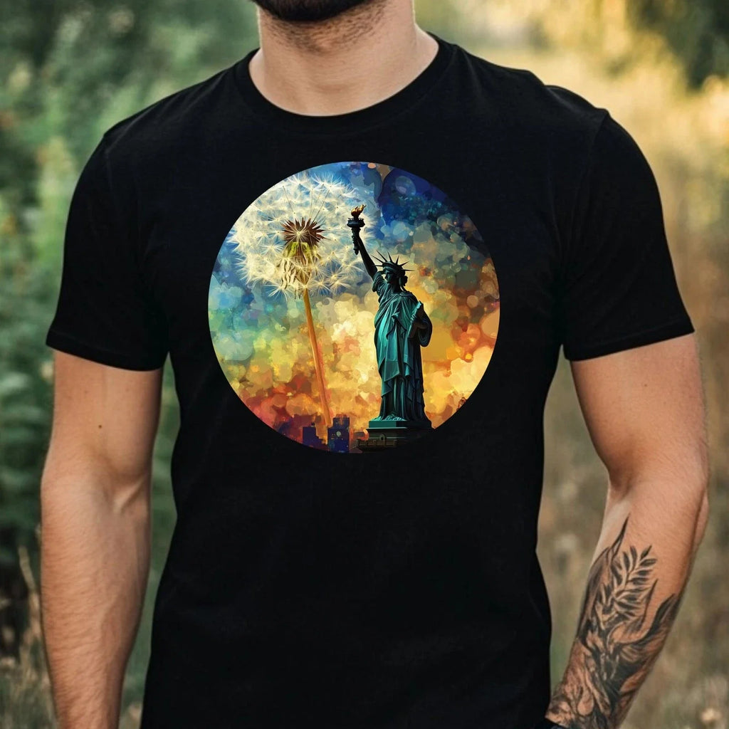 Mens Statue of Liberty Dandelion Print Cotton T-Shirt Size XS to 5XL Unisex T-shirt, Sweatshirt, Hoodie, Long Sleeve Tee - T-Shirt, Sweatshirt, Hoodie