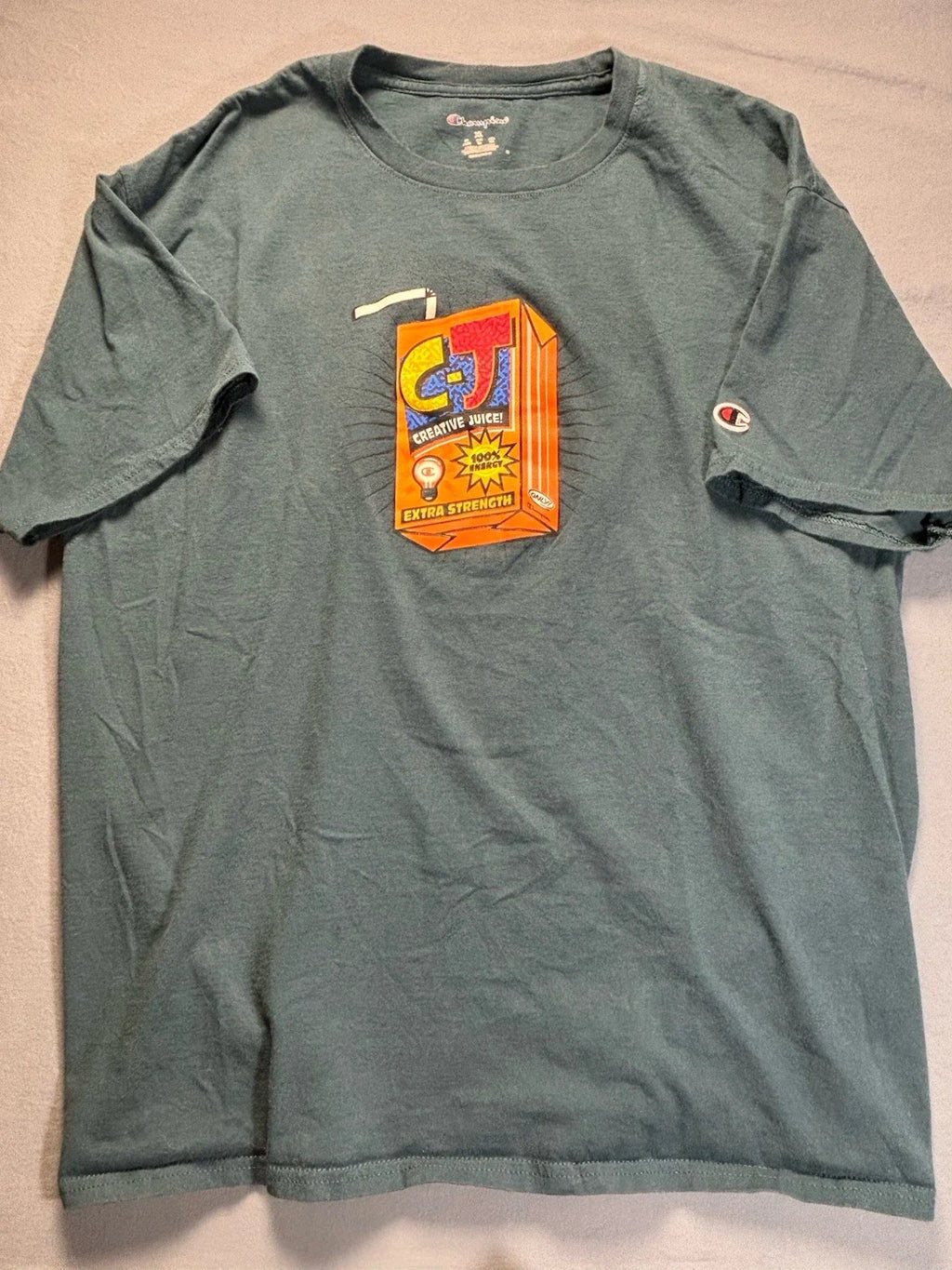 Champion Mens XL Graphic T-Shirt Steel Blue Teal Creative Juice Print Unisex T-shirt, Sweatshirt, Hoodie, Long Sleeve Tee - T-Shirt, Sweatshirt, Hoodie