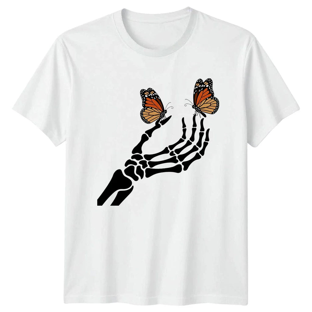 Skeleton Hand With Butterflies Womens T-Shirt Monarch Butterfly Gothic Nature Unisex T-shirt, Sweatshirt, Hoodie, Long Sleeve Tee - T-Shirt, Sweatshirt, Hoodie