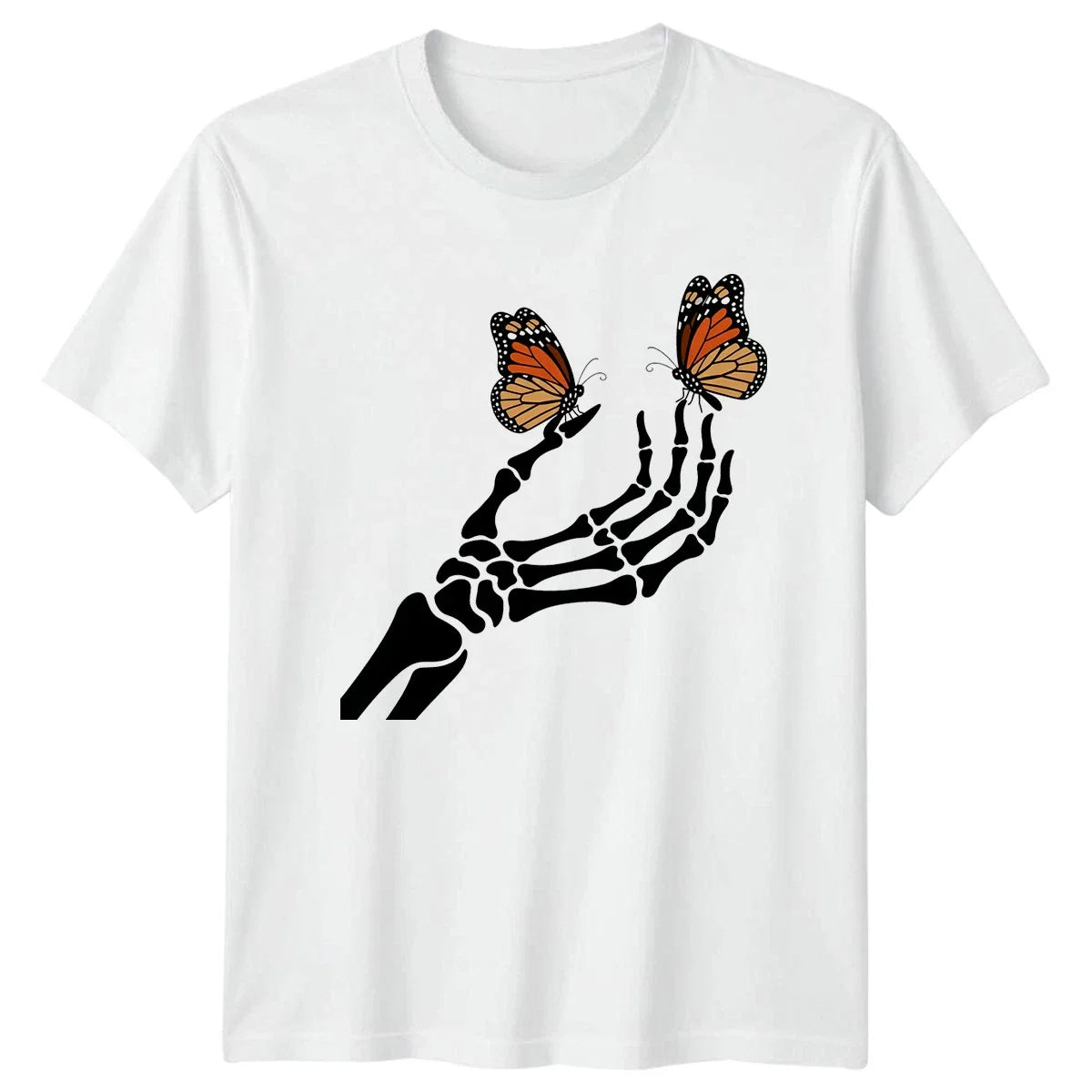 Skeleton Hand With Butterflies Womens T-Shirt Monarch Butterfly Gothic Nature Unisex T-shirt, Sweatshirt, Hoodie, Long Sleeve Tee - T-Shirt, Sweatshirt, Hoodie