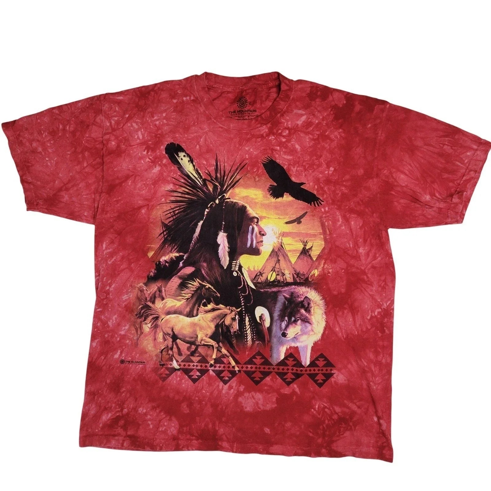 The Mountain Red Tie Dye Shirt Mens XL Native American Wolf Horse Eagle 2008 XL Unisex T-shirt, Sweatshirt, Hoodie, Long Sleeve Tee - T-Shirt, Sweatshirt, Hoodie