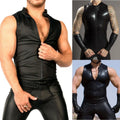 Men's Trendy Shiny PU Leather Sleeveless Zip T shirt for Parties and Clubs Unisex T-shirt, Sweatshirt, Hoodie, Long Sleeve Tee - T-Shirt, Sweatshirt, Hoodie