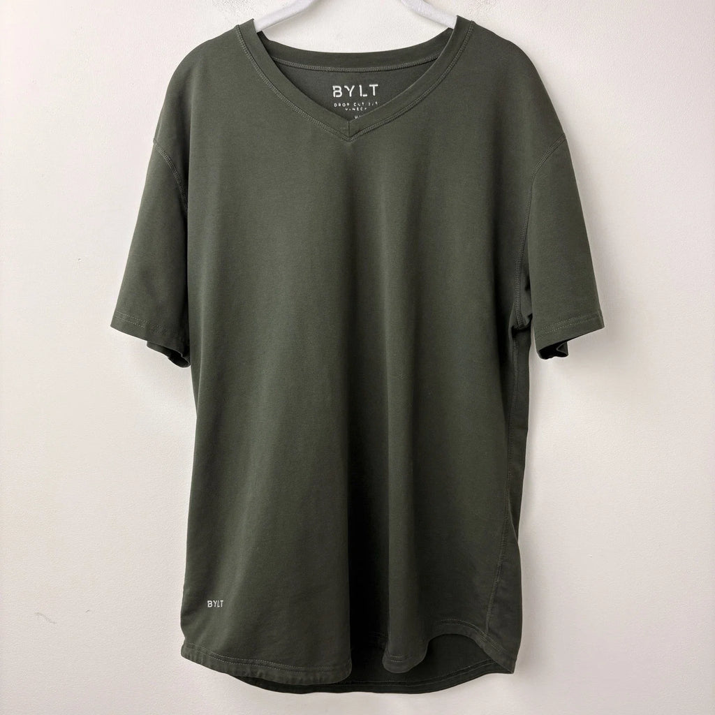 BYLT T Shirt Drop Cut V Neck Mens Large Green Stretch Athletic Minimalist Casual Unisex T-shirt, Sweatshirt, Hoodie, Long Sleeve Tee - T-Shirt, Sweatshirt, Hoodie