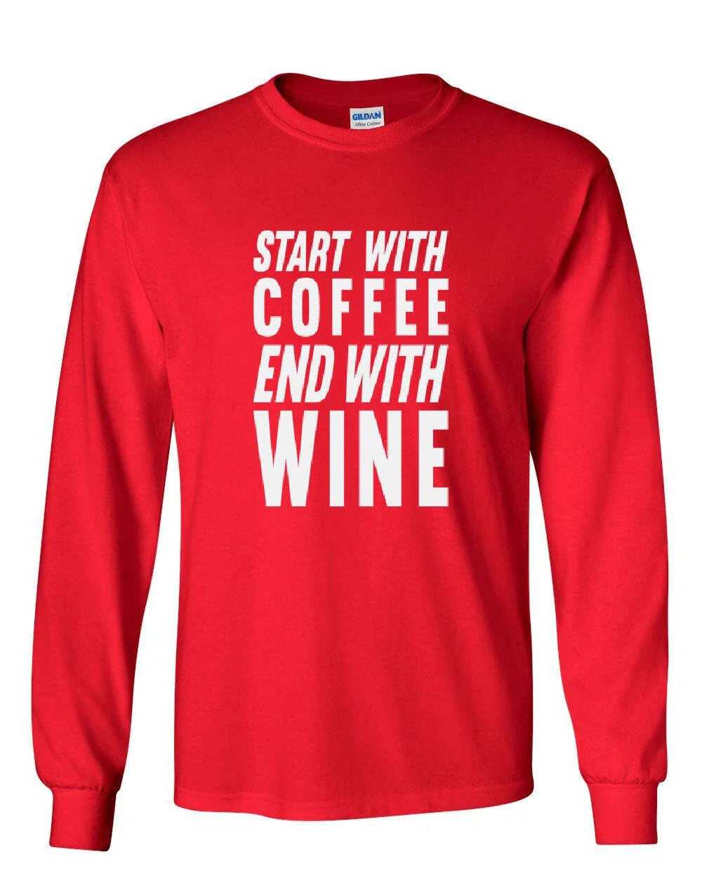Start With Coffee End With Wine Long Sleeve T-Shirt Drinking Daily Routine Tee Unisex T-shirt, Sweatshirt, Hoodie, Long Sleeve Tee - T-Shirt, Sweatshirt, Hoodie