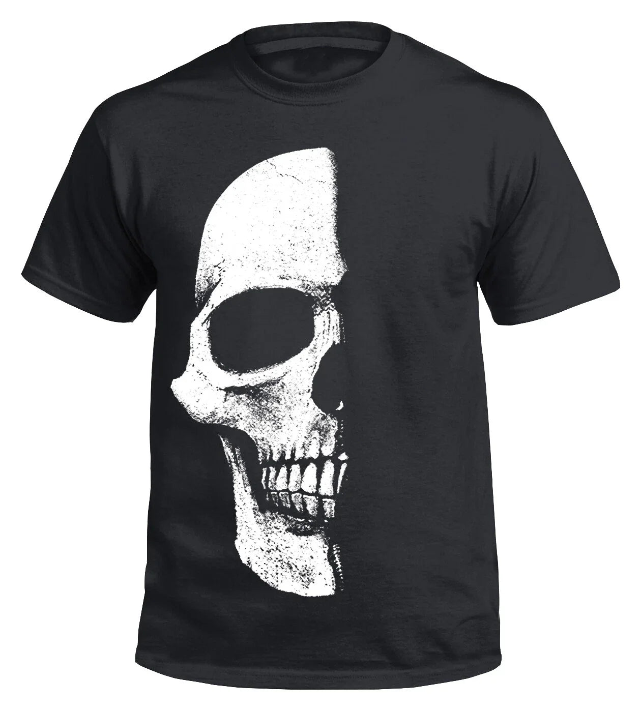 Half Skull Men's T-Shirt/Skeleton/Biker/Tribal/Tattoo/Shadow/Goth/Top/S - XXXXXL Unisex T-shirt, Sweatshirt, Hoodie, Long Sleeve Tee - T-Shirt, Sweatshirt, Hoodie