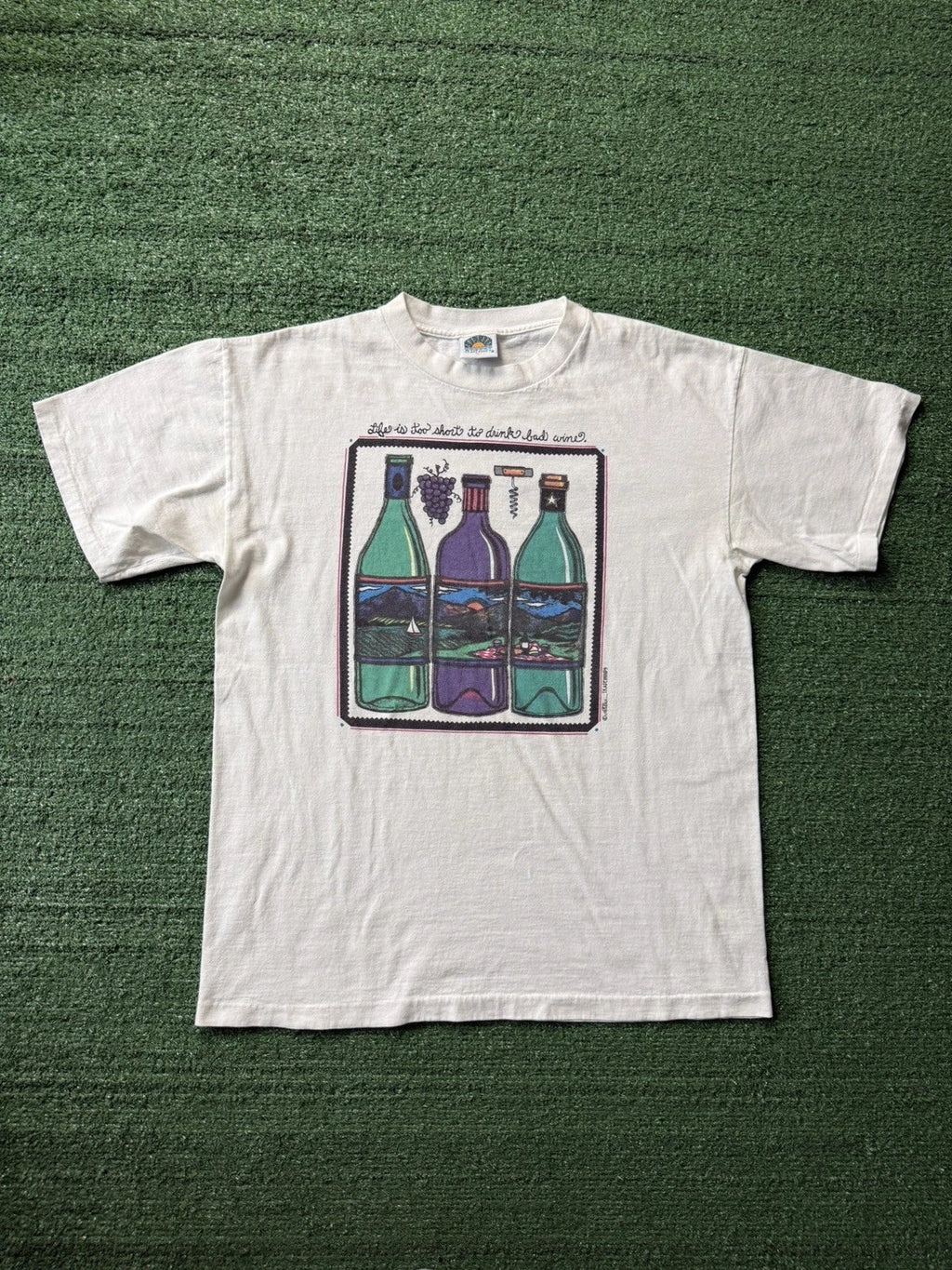Vintage 90s Single Stich Wine Graphic Shirt Made in USA Large Unisex T-shirt, Sweatshirt, Hoodie, Long Sleeve Tee - T-Shirt, Sweatshirt, Hoodie