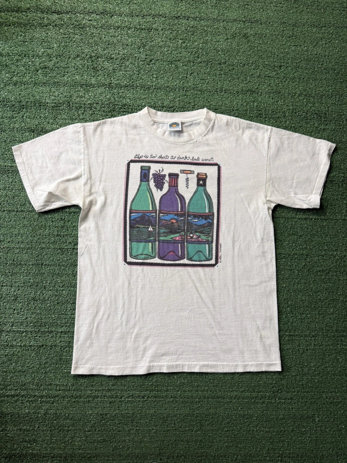 Vintage 90s Single Stich Wine Graphic Shirt Made in USA Large Unisex T-shirt, Sweatshirt, Hoodie, Long Sleeve Tee - T-Shirt, Sweatshirt, Hoodie