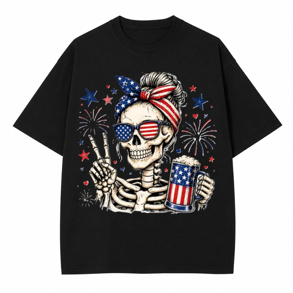 Skull Mom USA Flag Peace Sign Funny 4th of July Patriotic Graphic T-Shirt Unisex T-shirt, Sweatshirt, Hoodie, Long Sleeve Tee - T-Shirt, Sweatshirt, Hoodie