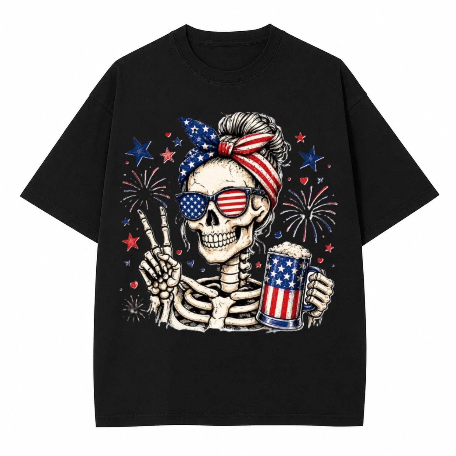 Skull Mom USA Flag Peace Sign Funny 4th of July Patriotic Graphic T-Shirt Unisex T-shirt, Sweatshirt, Hoodie, Long Sleeve Tee - T-Shirt, Sweatshirt, Hoodie