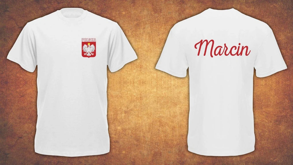 Personalised Polska  Poland Kibic Name on the Back Mens T-shirt White Unisex T-shirt, Sweatshirt, Hoodie, Long Sleeve Tee - T-Shirt, Sweatshirt, Hoodie