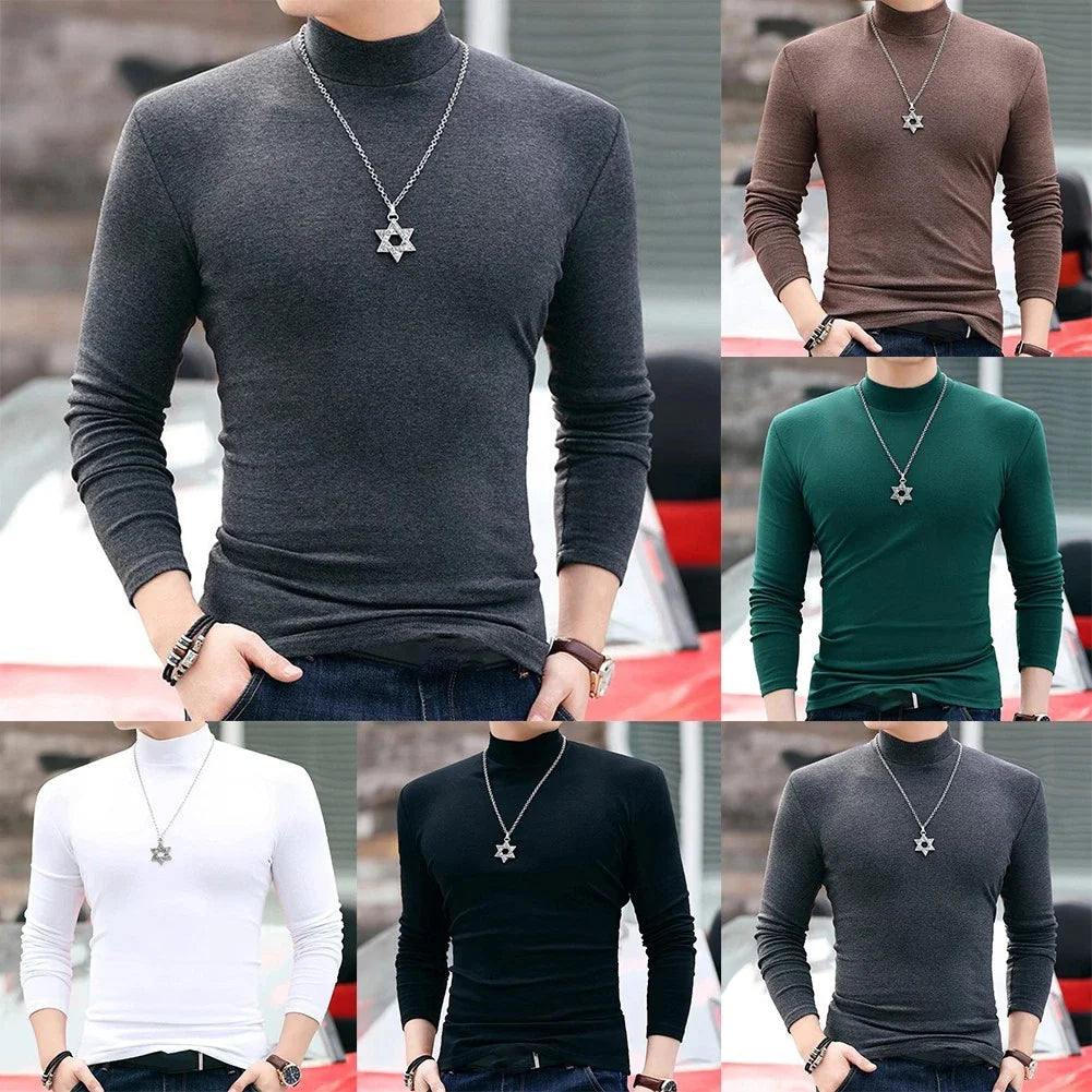 Trendy Mens Long Sleeve Pullover with Practical Half Turtleneck Feature Unisex T-shirt, Sweatshirt, Hoodie, Long Sleeve Tee - T-Shirt, Sweatshirt, Hoodie