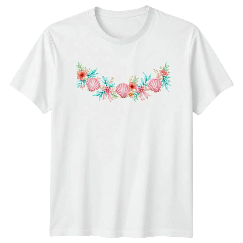 Pink Shells And Bows Womens T-Shirt Coquette Aesthetic Coastal Summer Gift Unisex T-shirt, Sweatshirt, Hoodie, Long Sleeve Tee - T-Shirt, Sweatshirt, Hoodie