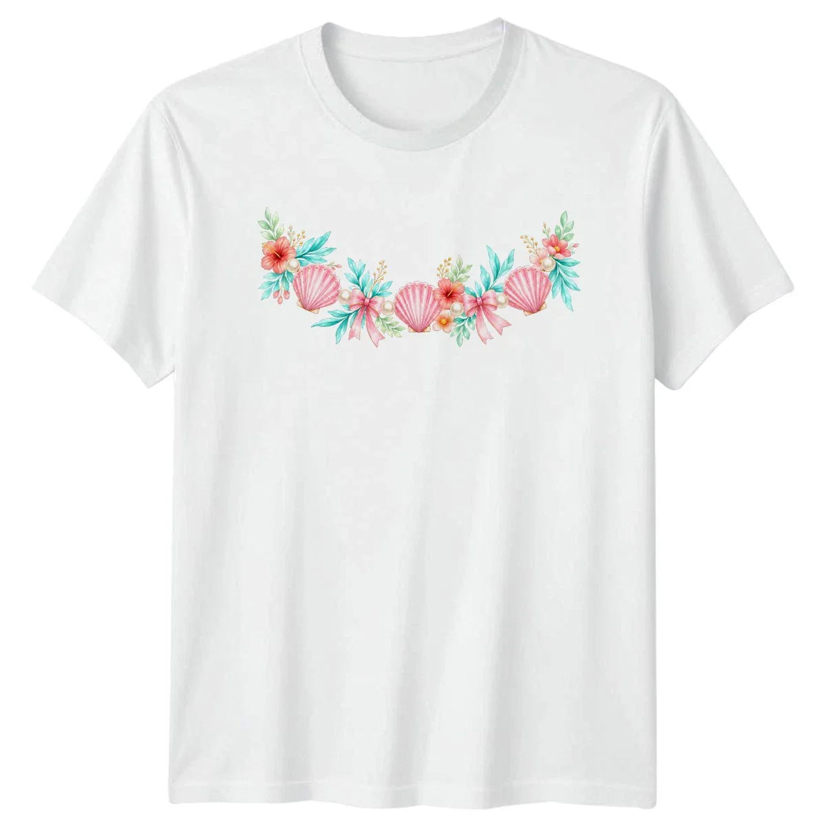 Pink Shells And Bows Womens T-Shirt Coquette Aesthetic Coastal Summer Gift Unisex T-shirt, Sweatshirt, Hoodie, Long Sleeve Tee - T-Shirt, Sweatshirt, Hoodie
