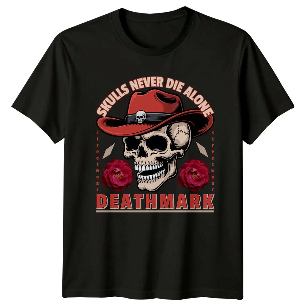 Skulls Never Die Alone T-Shirt Gothic Streetwear Birthday Gift For Him And Her Unisex T-shirt, Sweatshirt, Hoodie, Long Sleeve Tee - T-Shirt, Sweatshirt, Hoodie