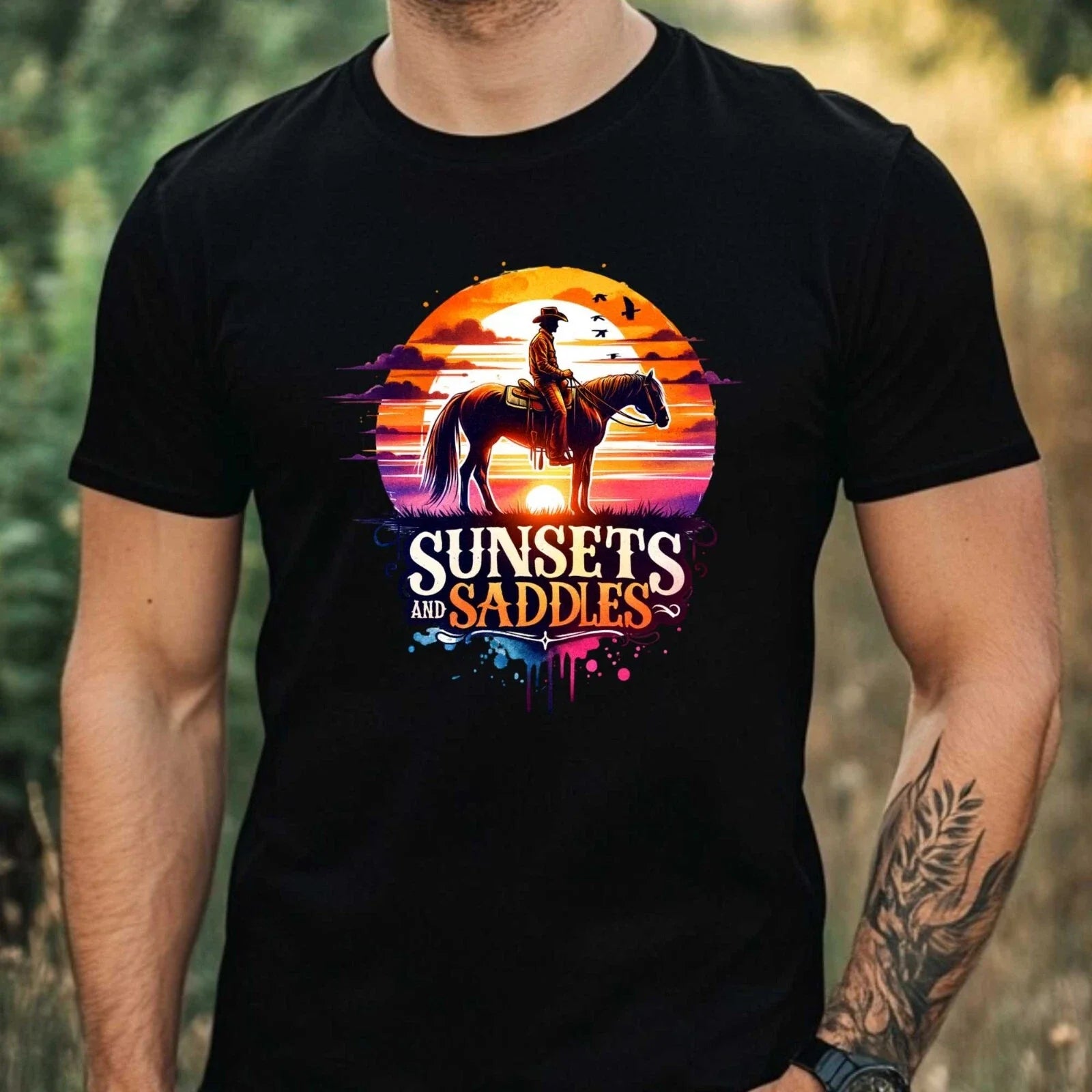 Mens Wild West Cowboy Print Cotton T-Shirt Size XS to 5XL Unisex T-shirt, Sweatshirt, Hoodie, Long Sleeve Tee - T-Shirt, Sweatshirt, Hoodie