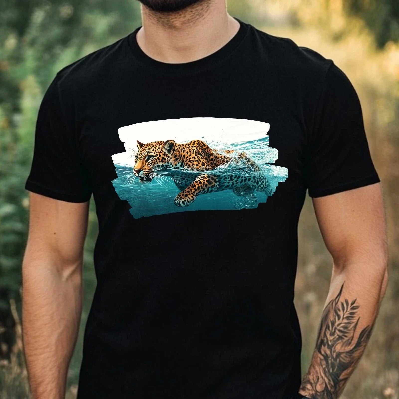 Mens Leopard Swim In Ocean Motif Cotton T-Shirt Size XS to 5XL Unisex T-shirt, Sweatshirt, Hoodie, Long Sleeve Tee - T-Shirt, Sweatshirt, Hoodie