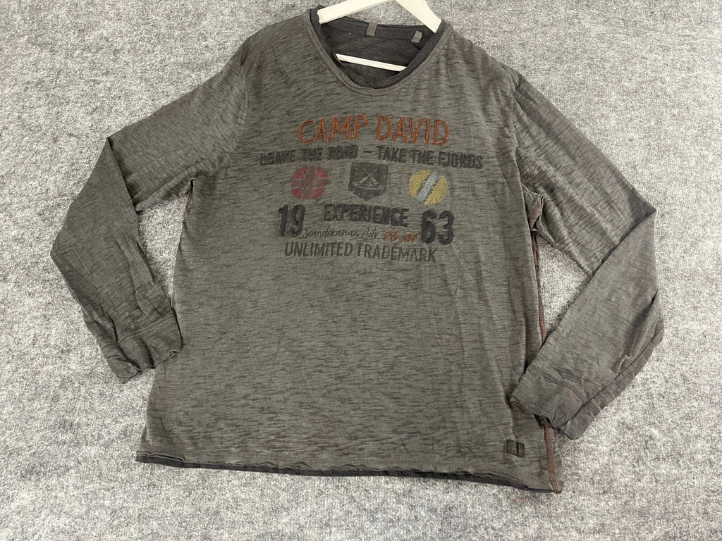 Camp David Shirt Mens Large Tee Gray Long Sleeve Embroidered Cotton N319 Unisex T-shirt, Sweatshirt, Hoodie, Long Sleeve Tee - T-Shirt, Sweatshirt, Hoodie