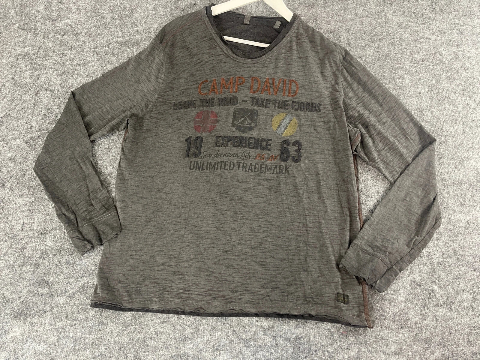Camp David Shirt Mens Large Tee Gray Long Sleeve Embroidered Cotton N319 Unisex T-shirt, Sweatshirt, Hoodie, Long Sleeve Tee - T-Shirt, Sweatshirt, Hoodie