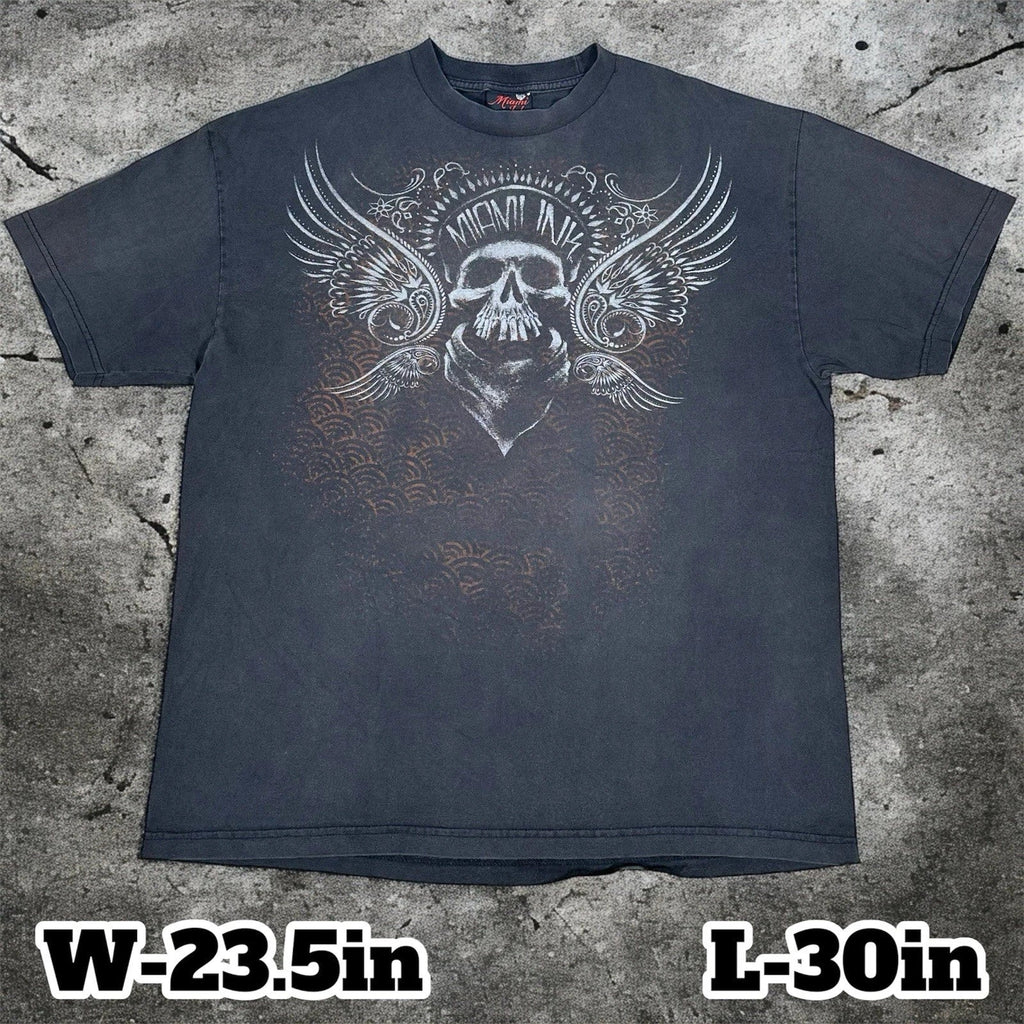 Vintage Y2K 2007 Miami Ink Merch Skull Wing Tattoo Graphic Print T-Shirt Size XL Unisex T-shirt, Sweatshirt, Hoodie, Long Sleeve Tee - T-Shirt, Sweatshirt, Hoodie