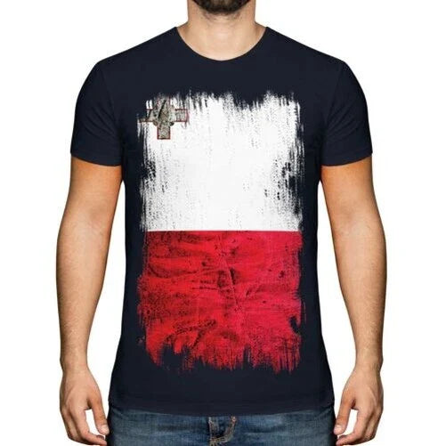 Malta Grunge Flag Men T-Shirt Maltese Football Jersey Gift Unisex T-shirt, Sweatshirt, Hoodie, Long Sleeve Tee - T-Shirt, Sweatshirt, Hoodie