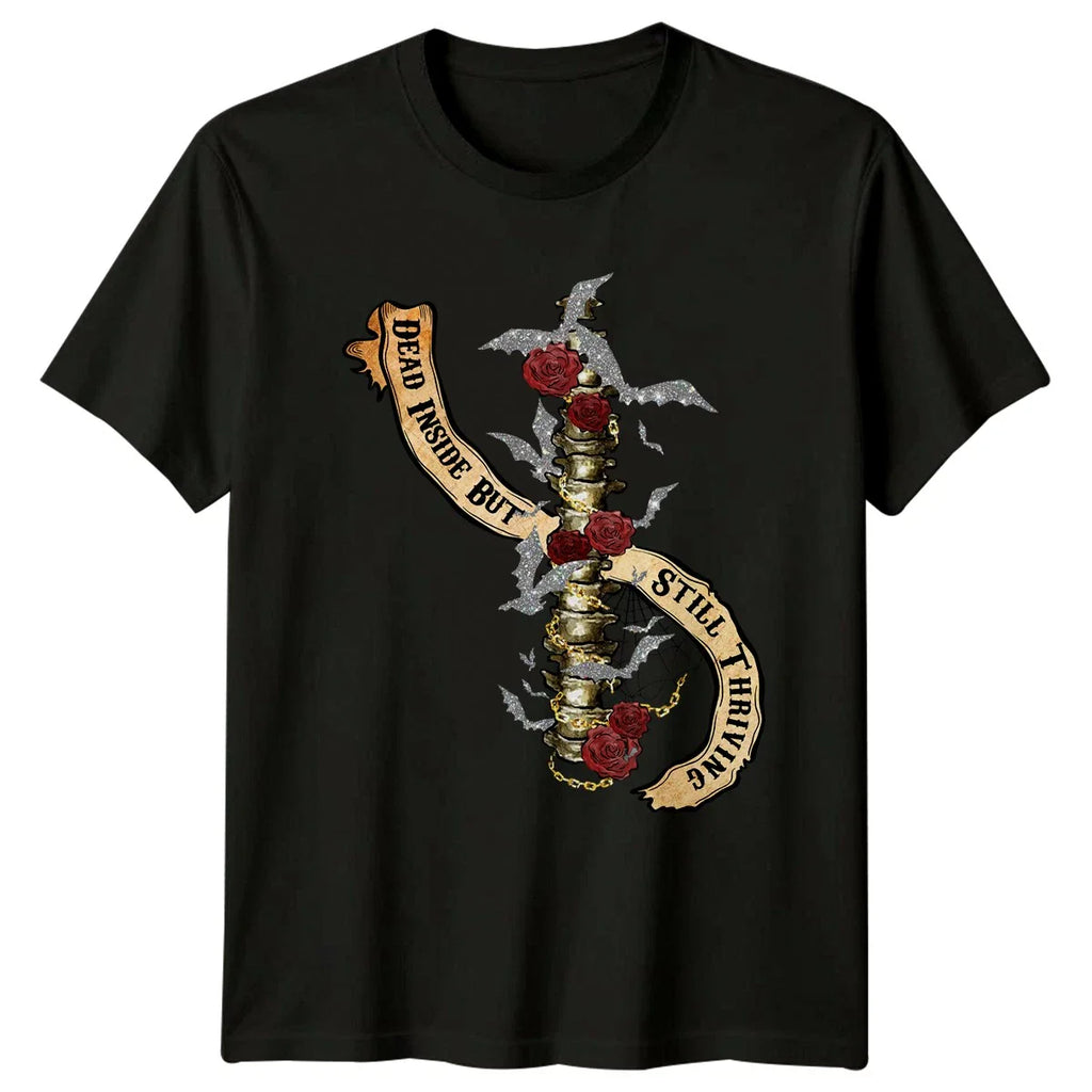 Dead Inside But Still Thriving Womens T-Shirt Skeleton Aesthetic Halloween Gift Unisex T-shirt, Sweatshirt, Hoodie, Long Sleeve Tee - T-Shirt, Sweatshirt, Hoodie