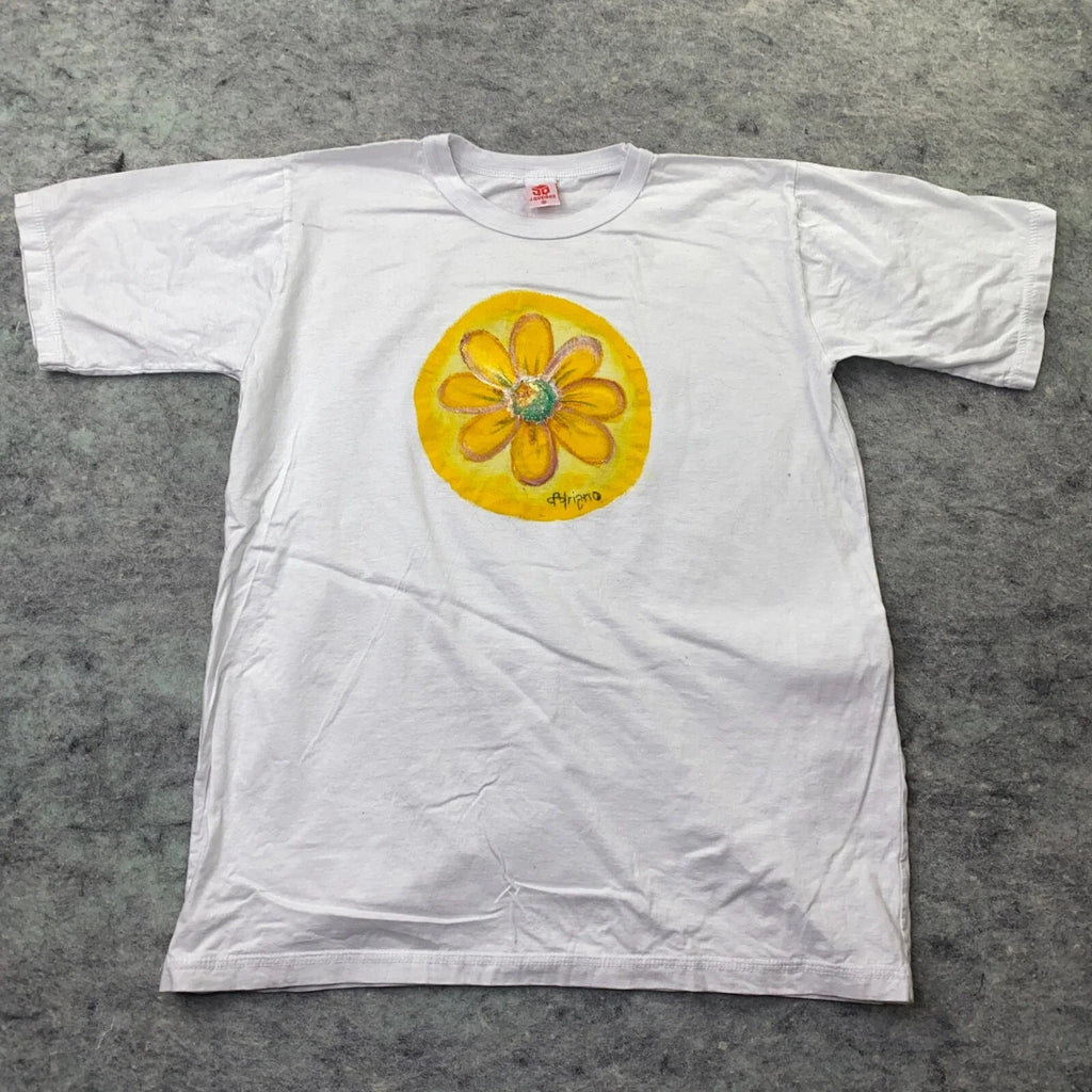 J Quieroz Shirt Mens Medium White Artist Wearable Art Yellow Flower Brazil Unisex T-shirt, Sweatshirt, Hoodie, Long Sleeve Tee - T-Shirt, Sweatshirt, Hoodie