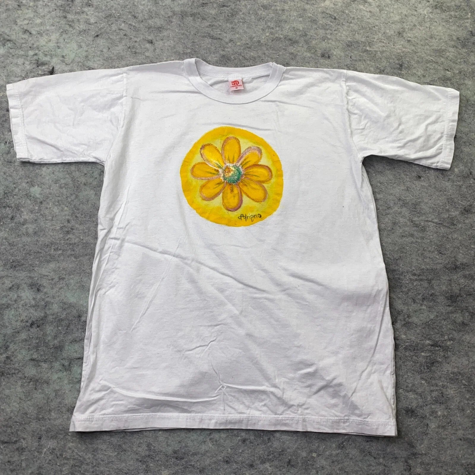 J Quieroz Shirt Mens Medium White Artist Wearable Art Yellow Flower Brazil Unisex T-shirt, Sweatshirt, Hoodie, Long Sleeve Tee - T-Shirt, Sweatshirt, Hoodie