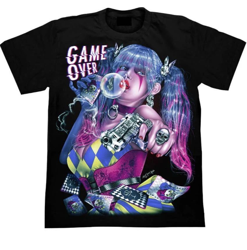 Punk Girl T-Shirt - Game Over Art, Gothic Harajuku Style, Glow in the Dark Unisex T-shirt, Sweatshirt, Hoodie, Long Sleeve Tee - T-Shirt, Sweatshirt, Hoodie