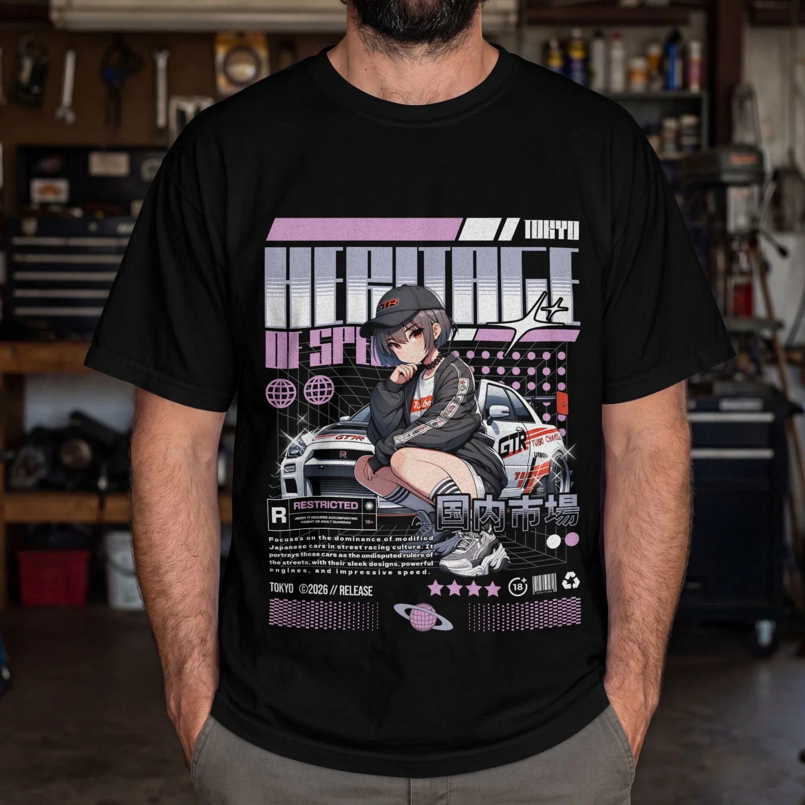 JDM Anime T-Shirt Tokyo Street Racing Car Graphic Tee Heritage Of Speed Black Unisex T-shirt, Sweatshirt, Hoodie, Long Sleeve Tee - T-Shirt, Sweatshirt, Hoodie