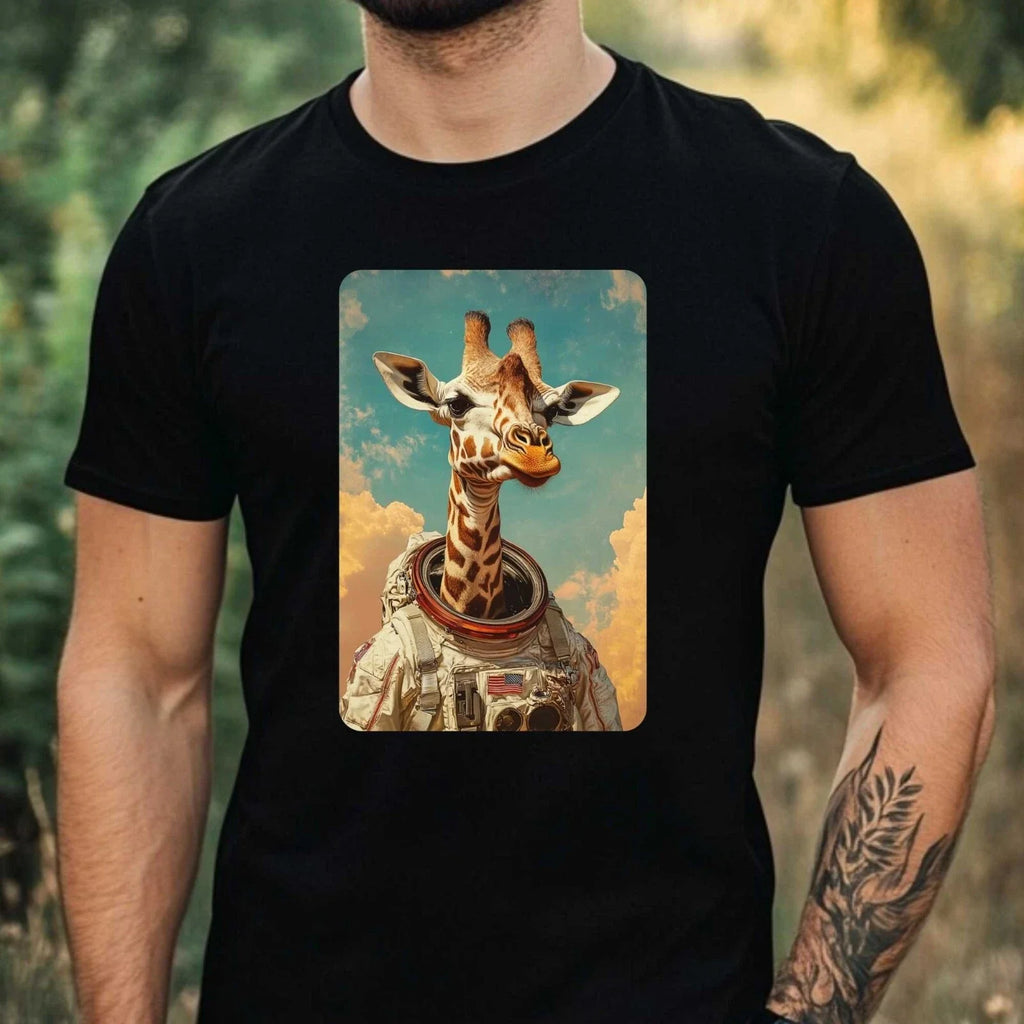 Mens Giraffe Astronaut Print Cotton T-Shirt Size XS to 5XL Unisex T-shirt, Sweatshirt, Hoodie, Long Sleeve Tee - T-Shirt, Sweatshirt, Hoodie