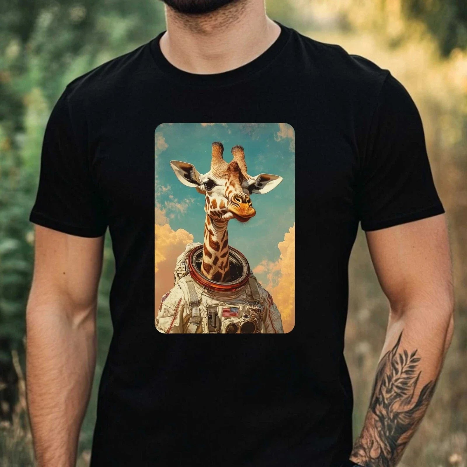Mens Giraffe Astronaut Print Cotton T-Shirt Size XS to 5XL Unisex T-shirt, Sweatshirt, Hoodie, Long Sleeve Tee - T-Shirt, Sweatshirt, Hoodie