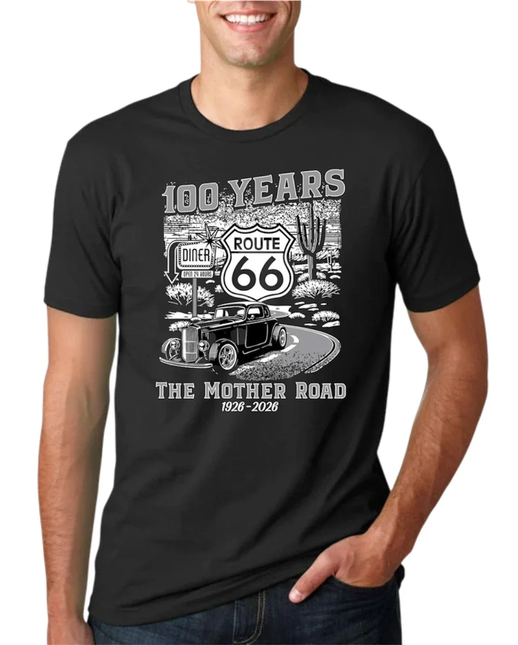 Vintage Route 66 T-Shirt 100 Year Anniversary Mother Road Graphic Tee Unisex T-shirt, Sweatshirt, Hoodie, Long Sleeve Tee - T-Shirt, Sweatshirt, Hoodie