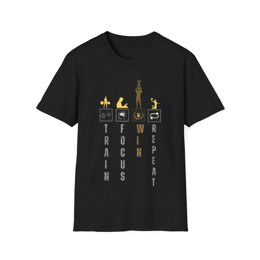 Train Focus Win Repeat T-Shirt | Fitness Workout Motivation Unisex T-shirt, Sweatshirt, Hoodie, Long Sleeve Tee - T-Shirt, Sweatshirt, Hoodie