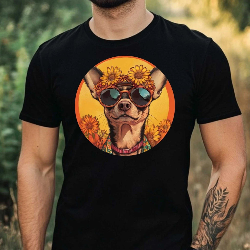 Mens Chihuahua Dog Hippie Motif Cotton T-Shirt Size XS to 5XL Unisex T-shirt, Sweatshirt, Hoodie, Long Sleeve Tee - T-Shirt, Sweatshirt, Hoodie