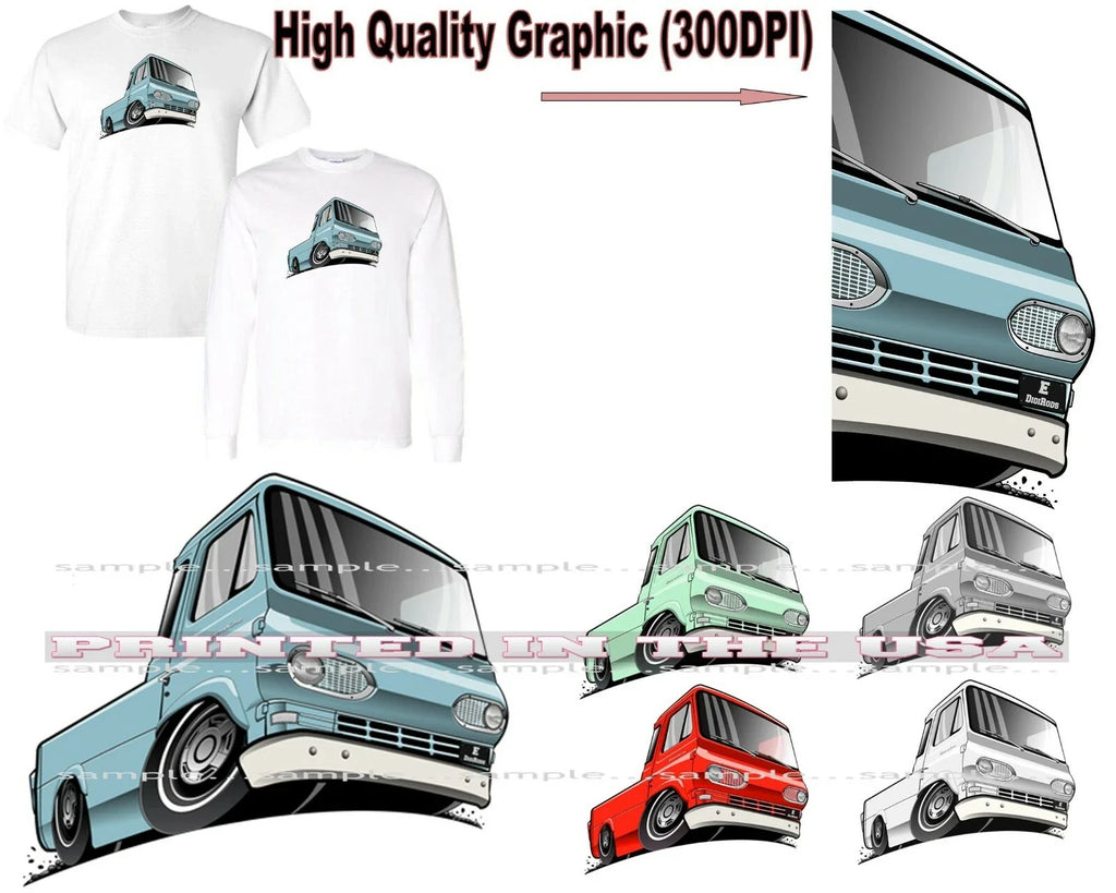 Ford Econoline E Series 1960s Van Pickup Truck DigiRods Cartoon Car T Shirt Unisex T-shirt, Sweatshirt, Hoodie, Long Sleeve Tee - T-Shirt, Sweatshirt, Hoodie