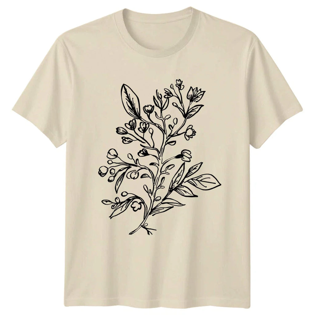 Minimalist Wildflower Bouquet Sketch Womens T-Shirt Line Art Botanical Unisex T-shirt, Sweatshirt, Hoodie, Long Sleeve Tee - T-Shirt, Sweatshirt, Hoodie