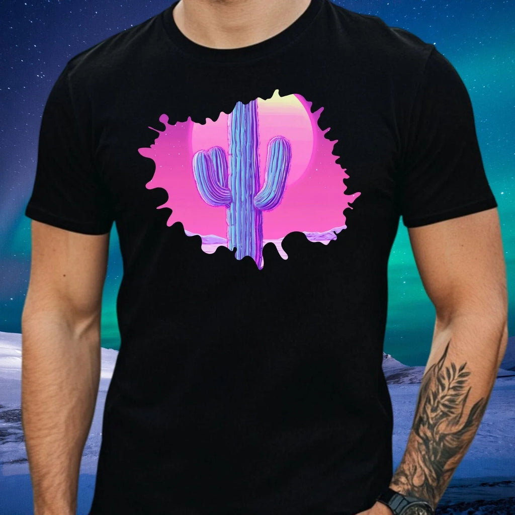 Mens Cactus Vaporwave Motif Cotton T-Shirt Size XS to 5XL Unisex T-shirt, Sweatshirt, Hoodie, Long Sleeve Tee - T-Shirt, Sweatshirt, Hoodie