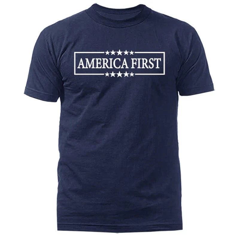 America First Patriotic USA Pride Conservative Political with Stars T-shirt Unisex T-shirt, Sweatshirt, Hoodie, Long Sleeve Tee - T-Shirt, Sweatshirt, Hoodie