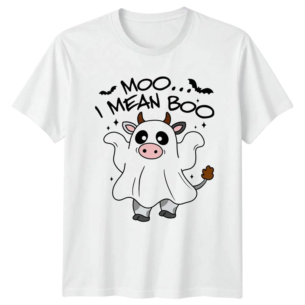 Moo I Mean Boo T-Shirt Cute Cow Ghost Halloween Halloween Gift For Him And Her Unisex T-shirt, Sweatshirt, Hoodie, Long Sleeve Tee - T-Shirt, Sweatshirt, Hoodie