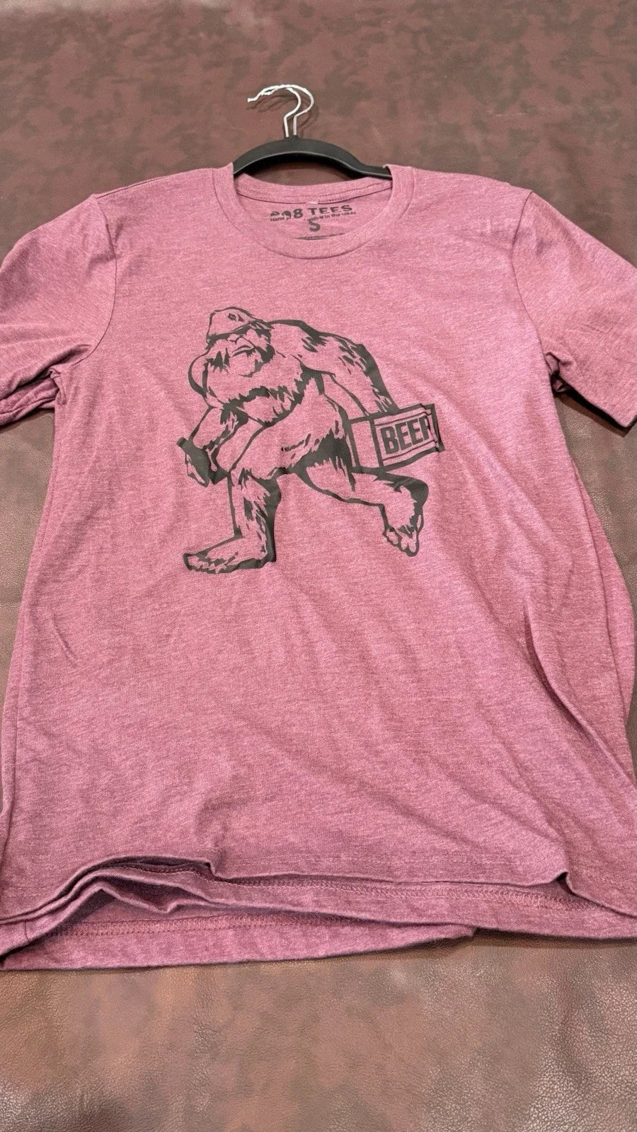 NEW Unisex Small Purple Short Sleeve Tshirt With Bigfoot Carrying Beer Unisex T-shirt, Sweatshirt, Hoodie, Long Sleeve Tee - T-Shirt, Sweatshirt, Hoodie