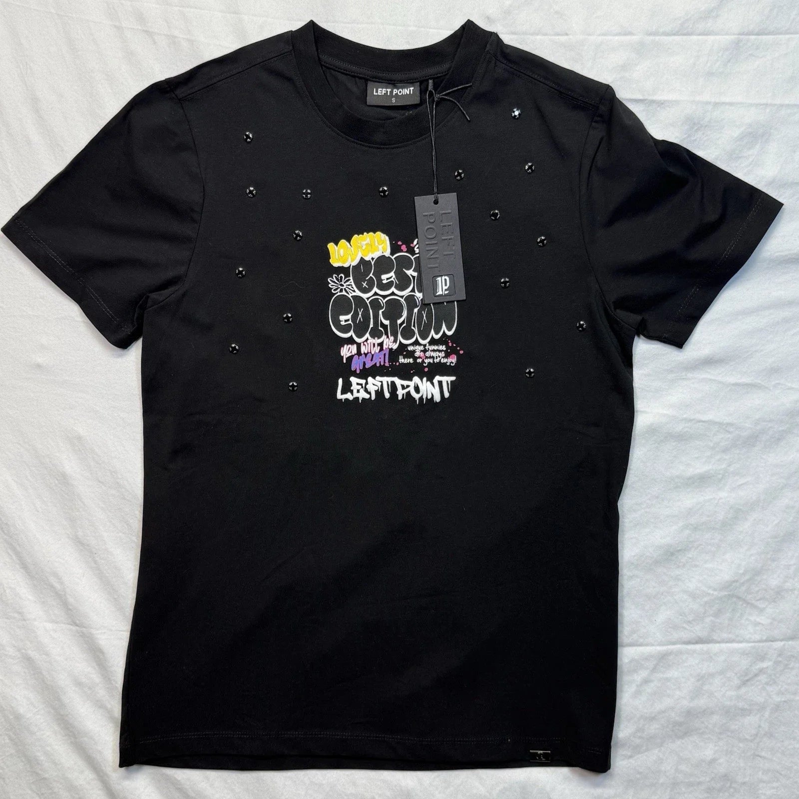 Left Point Men's White T-Shirt Crew Neck Rhinestone Size 2XL Short Sleeve NWT Unisex T-shirt, Sweatshirt, Hoodie, Long Sleeve Tee - T-Shirt, Sweatshirt, Hoodie