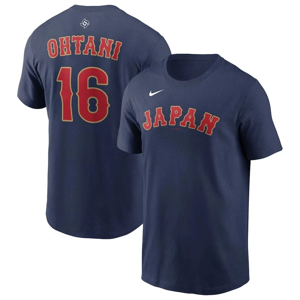 Ohtani 16 Japan Baseball 2026 World Baseball Classic Name & Number T-Shirt, Navy Unisex T-shirt, Sweatshirt, Hoodie, Long Sleeve Tee - T-Shirt, Sweatshirt, Hoodie