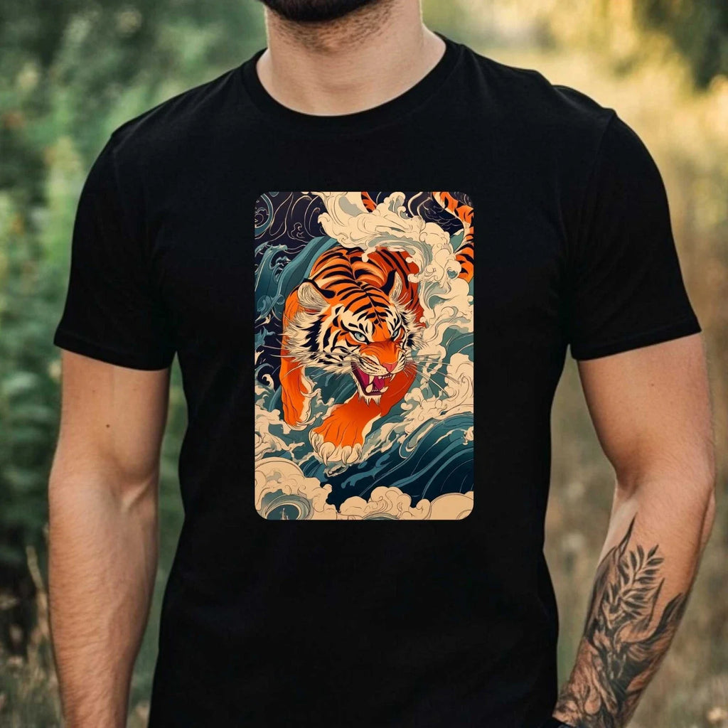 Mens Tiger Anime Style Print Cotton T-Shirt Size XS to 5XL Unisex T-shirt, Sweatshirt, Hoodie, Long Sleeve Tee - T-Shirt, Sweatshirt, Hoodie