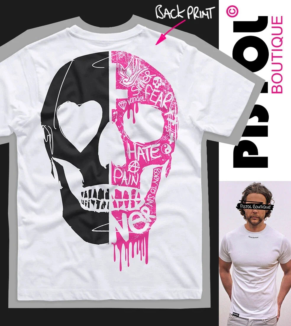 Pistol Boutique Men's GRAFFITI TATTOOS HALF SKULL Crew Neck T-shirt BACK PRINT Unisex T-shirt, Sweatshirt, Hoodie, Long Sleeve Tee - T-Shirt, Sweatshirt, Hoodie