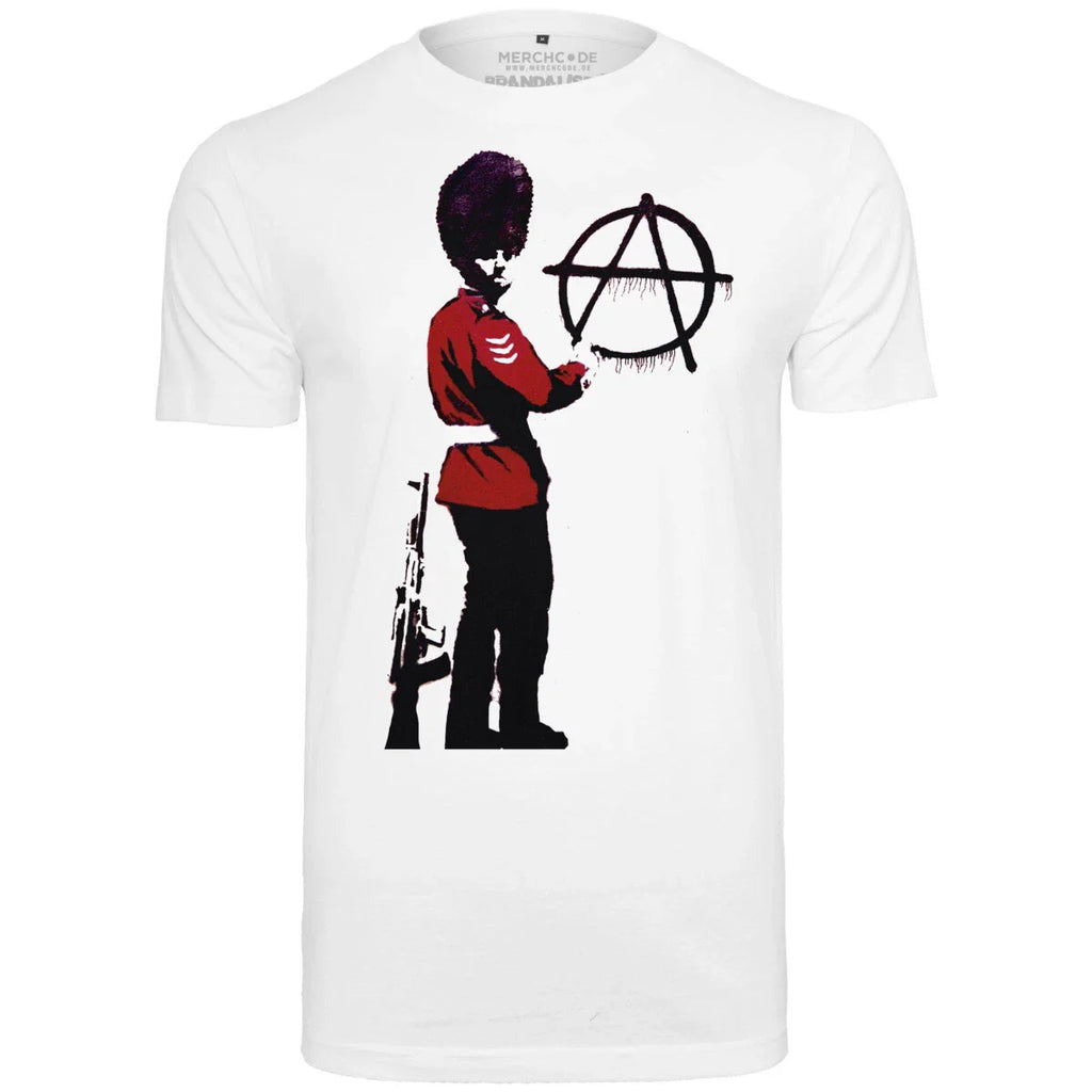 Merchcode Banksy Anarchy Tee white XS - 3XL Streetart Motiv Peace Style UK Quard Unisex T-shirt, Sweatshirt, Hoodie, Long Sleeve Tee - T-Shirt, Sweatshirt, Hoodie