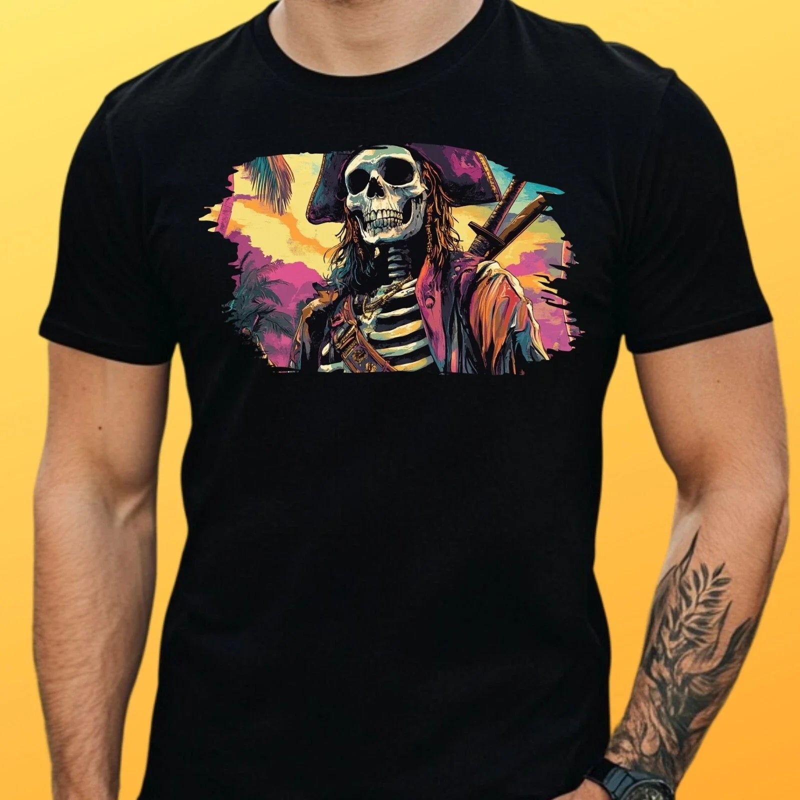 Mens Pirate Skeleton Cotton T Shirt Size XS to 5XL Unisex T-shirt, Sweatshirt, Hoodie, Long Sleeve Tee - T-Shirt, Sweatshirt, Hoodie