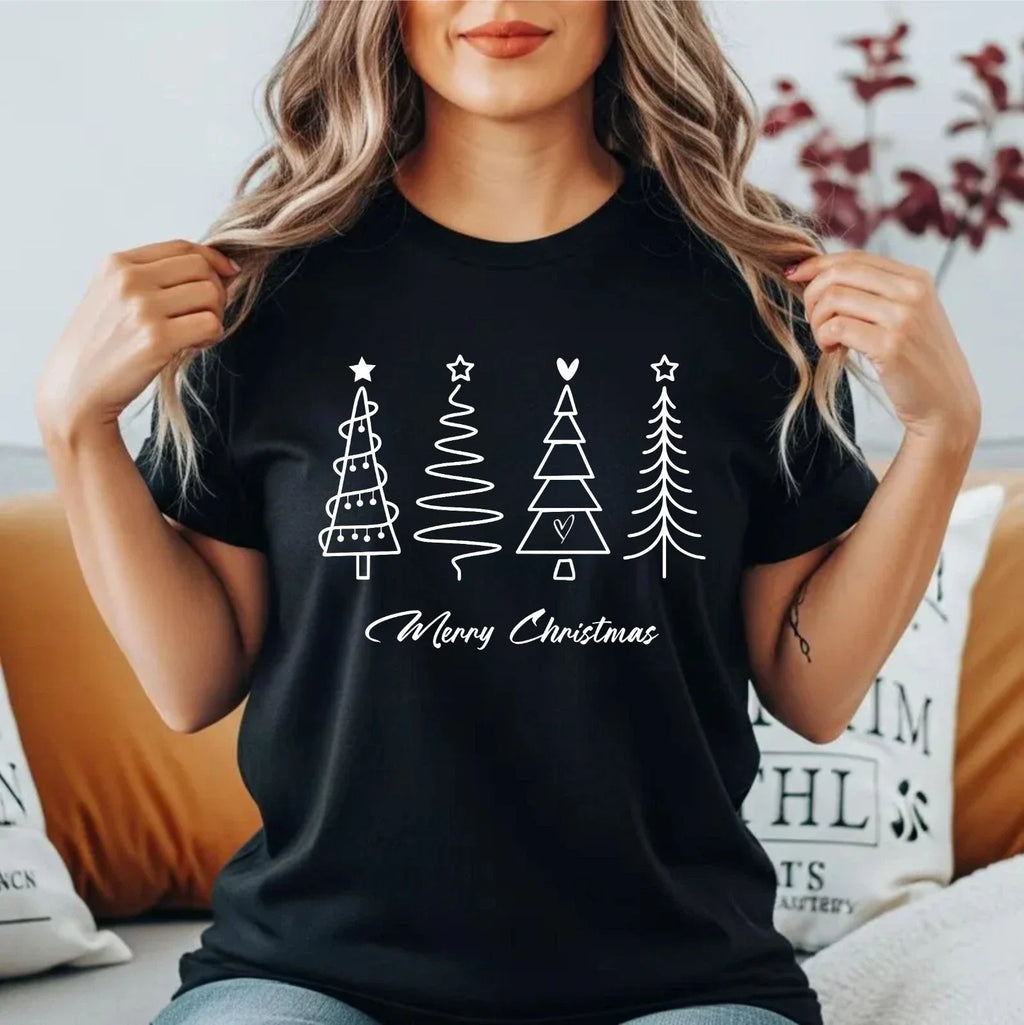 Minimalist Merry Christmas Tree TShirt Modern Xmas Shirt Unisex Holiday Tee Unisex T-shirt, Sweatshirt, Hoodie, Long Sleeve Tee - T-Shirt, Sweatshirt, Hoodie
