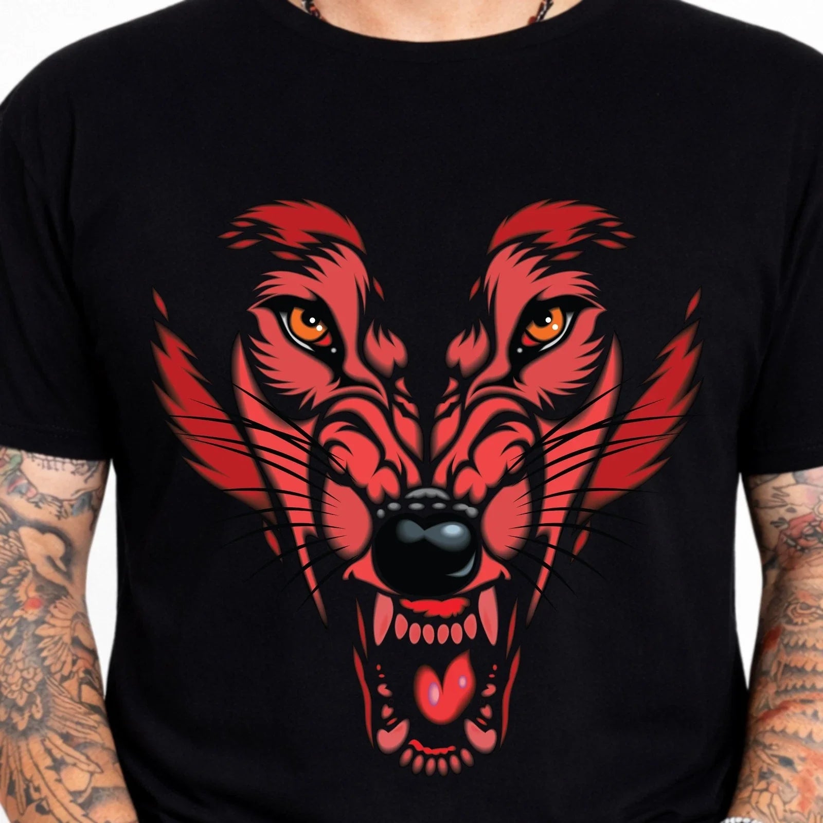 Red Wolf Face Tee Fierce Angry Animal Wildlife Beast Predator Graphic T-Shirt. Unisex T-shirt, Sweatshirt, Hoodie, Long Sleeve Tee - T-Shirt, Sweatshirt, Hoodie