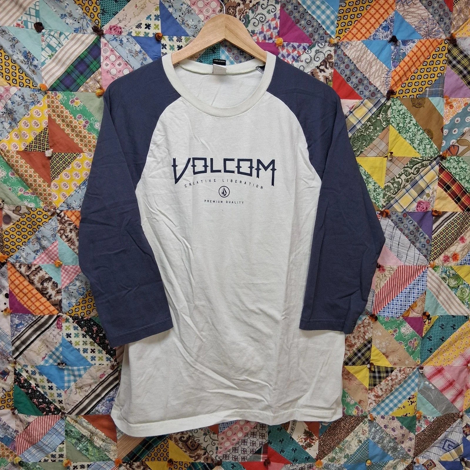 Volcom 3/4 Sleeve Blue and White T Shirt Size Large Creative Liberation Tee Unisex T-shirt, Sweatshirt, Hoodie, Long Sleeve Tee - T-Shirt, Sweatshirt, Hoodie