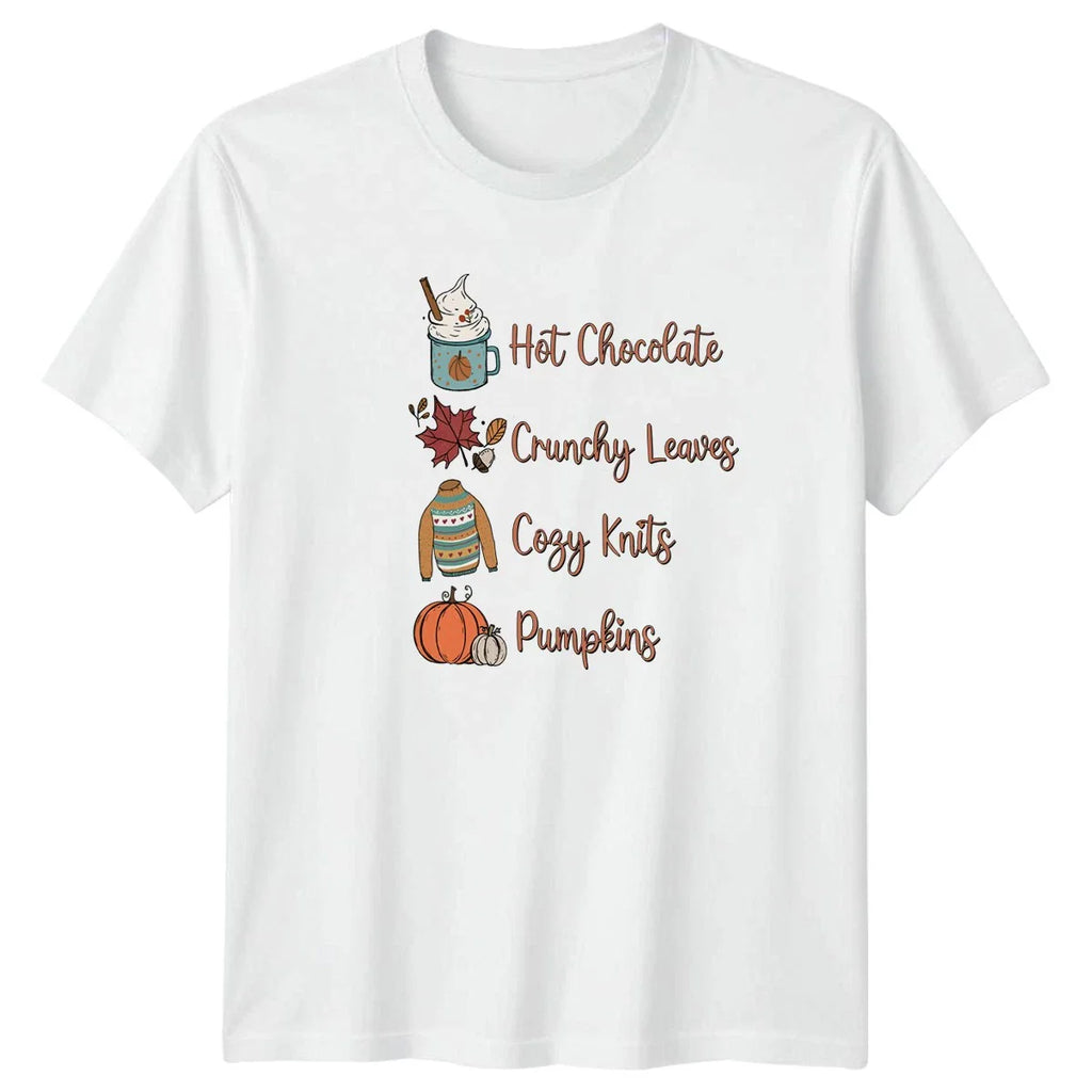 Hot Chocolate Crunchy Leaves Cozy Knits T-Shirt Autumn Aesthetic Unisex T-shirt, Sweatshirt, Hoodie, Long Sleeve Tee - T-Shirt, Sweatshirt, Hoodie